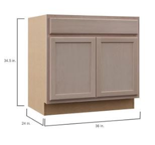 Photo 1 of *slightly dirty on front* 
Hampton Bay Hampton Unfinished Beech Recessed Panel Stock Assembled Sink Base Kitchen Cabinet (36 in. x 34.5 in. x 24 in.)