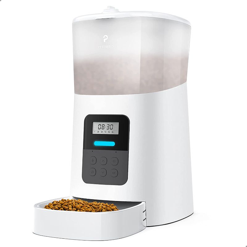 Photo 1 of *USED*
PETLIBRO Automatic Cat Feeder, 6L Auto Pet Cat Dry Food Dispenser with Clog-Free Design, Low Food LED Indication, 0-50 Portion Control for 1-6 Meals Daily, 10s Voice Recorder for Small & Medium Pets, 9.5 x 7.7 x 14.2 inches

