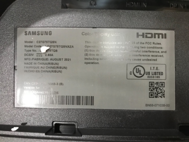 Photo 3 of **untested** SAMSUNG Odyssey G7 Series 27-Inch WQHD (2560x1440) Gaming Monitor, 240Hz, Curved, 1ms, HDMI, G-Sync, FreeSync Premium Pro (LC27G75TQSNXZA)
