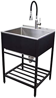 Photo 1 of **box 1 only** Transolid TFH-2522-MB 25 in. x 22 in. x 34.3 in. Stainless Steel Laundry Sink with Wash Stand in Matte Black