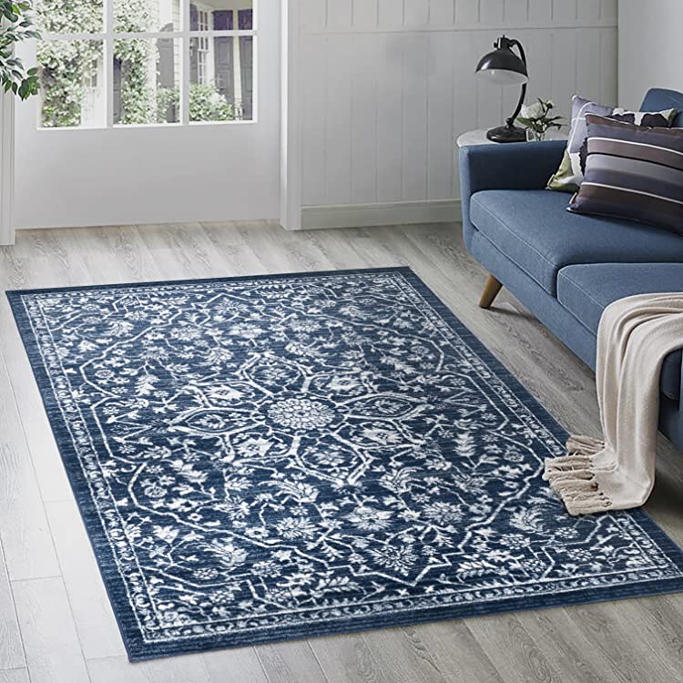 Photo 1 of Adiva Rugs Modern Transitional Area Rug with Border, Soft Short Medium Pile, Floral Style Pattern Traditional Carpets, Persian Home Decor, Floor Decoration Mat 2631A 5'3" x 7'7"