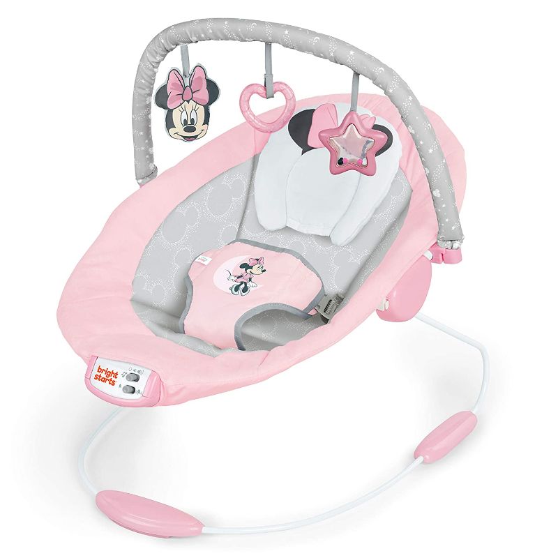 Photo 1 of Bright Starts Minnie Mouse Rosy Skies Cradling Bouncer with Vibrating Seat & Melodies , Pink , 23x19x23 Inch (Pack of 1)
