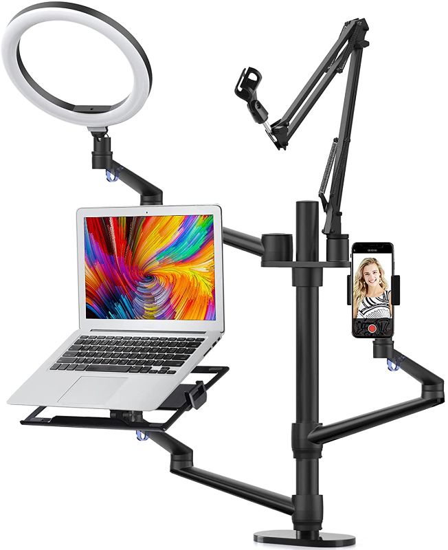 Photo 1 of **MISSING COMPONENTS** Selfie Desktop Live Stand Set 6-in-1 10" LED Ring Light Microphone Mount Compatible with 12-17" laptop/17-32'' monitor/7-13 Tablet/3.5-6.7" Phone/Digital Camera DSLR Online Teaching Meeting
