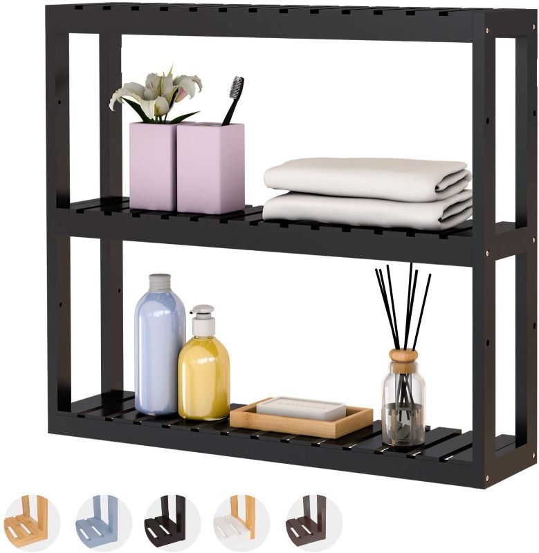 Photo 1 of Bamboo Bathroom Shelf 3-Tier Wall Mount Storage Rack Multifunctional Adjustable Layer Free Standing Over Toilet Utility Shelves Living Room Kitchen (Black)