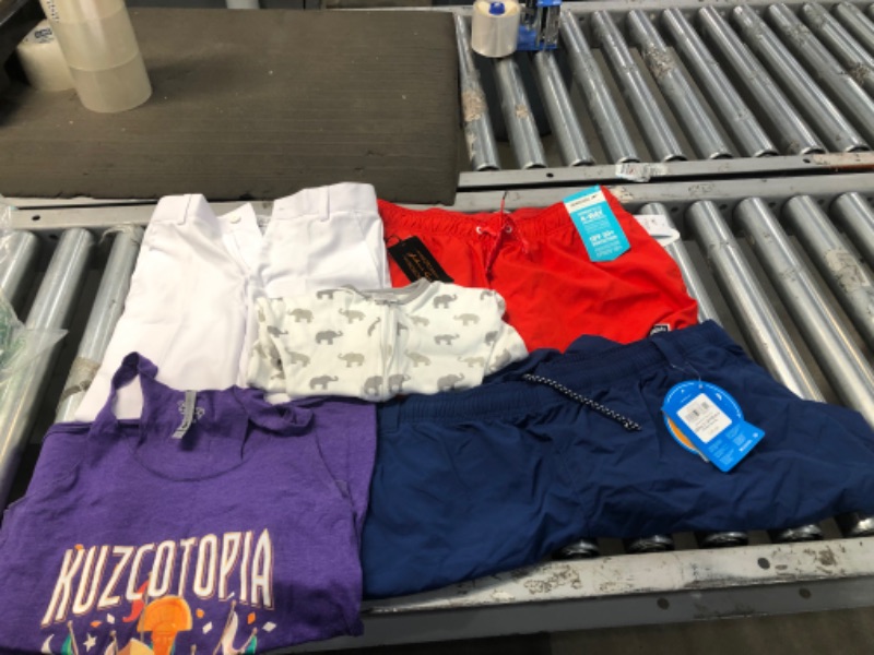 Photo 1 of BUNDLE OF ASSORTED CLOTHES
Baby-3-6 monthes
Red shorts-M
Blue shorts-2x
white pants- 6 
shirt-xs