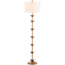 Photo 1 of Landen Leaf 63.5 in. Antique Gold Floor Lamp with Off-White Shade
