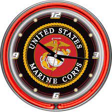 Photo 1 of 14 in. United States Marine Corps Chrome Double Ring Neon Wall Clock