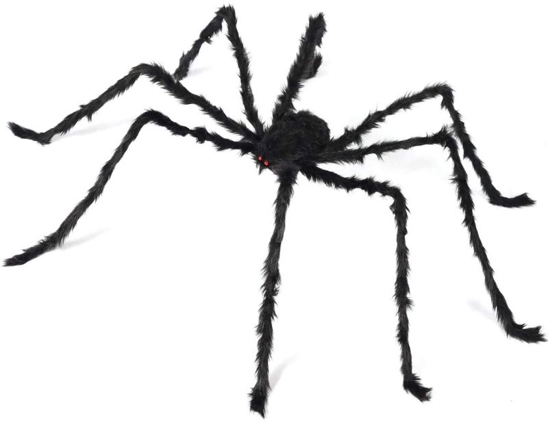 Photo 1 of 6.6ft Giant Hairy Spider Halloween Decorations Outdoor Spider Furry Black Giant Scary Fuzzy Spiders Outside Indoor Yard Wed Decor Party Favor
