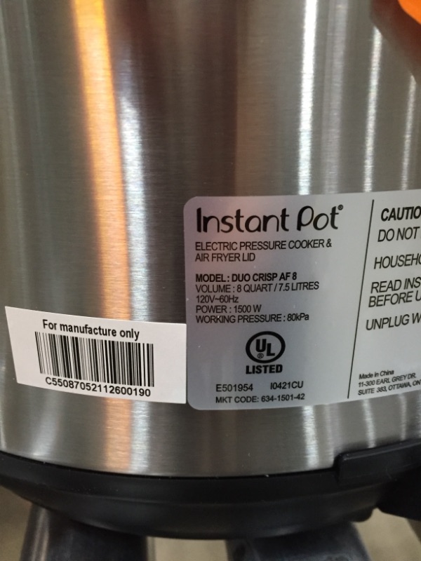 Photo 3 of Instant Pot Duo Crisp 11-in-1 Electric Pressure Cooker with Air Fryer Lid, 8 Quart Stainless Steel/Black, Air Fry, Roast, Bake, Dehydrate, Slow Cook, Rice Cooker, Steamer, Sauté
