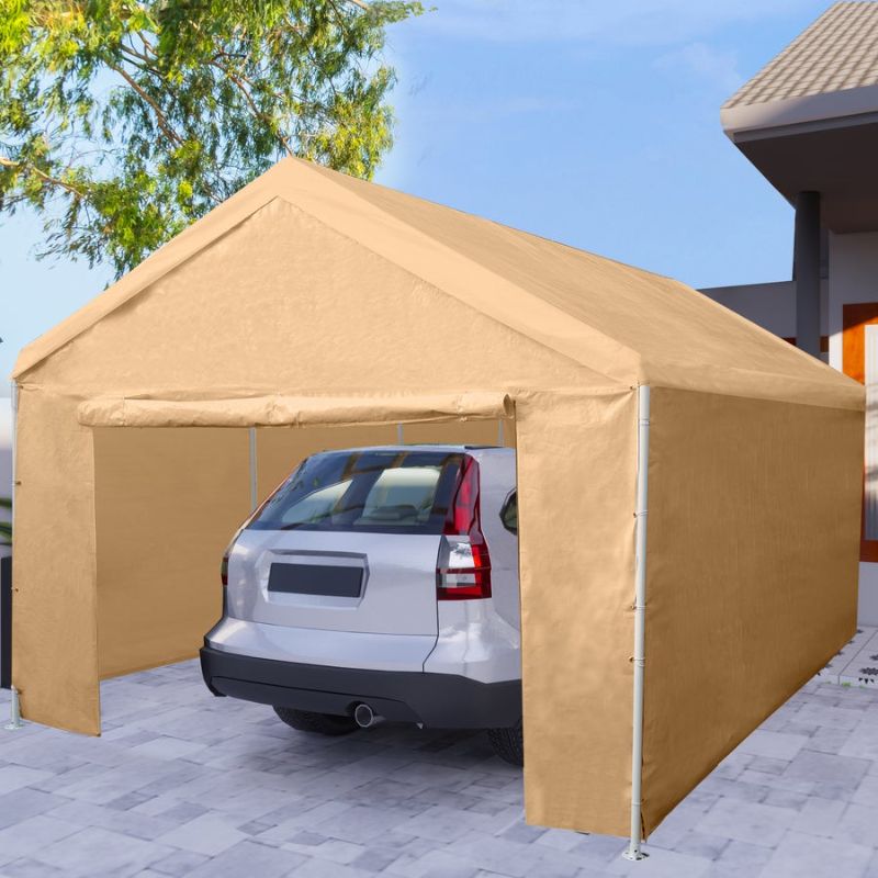 Photo 1 of 12' x 20' Heavy Duty Carport Garage with Removable Sidewall - Beige
