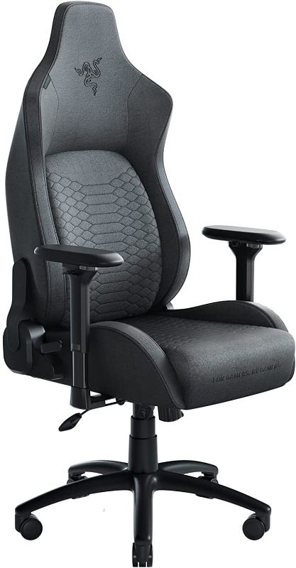 Photo 1 of Razer Iskur Fabric Gaming Chair: Ergonomic Lumbar Support System - Ultra-Soft, Spill-Resistant Fabric Foam Cushions - 4D Armrests - Engineered to Carry - Foam Head Cushion - Dark Gray, 26.2"D x 29.35"W x 55.1"H

