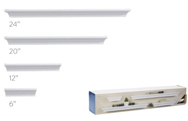 Photo 1 of *SEE last pictures for damage* 
Melannco Floating Wall Mount Molding Ledge Shelves, Set of 4, White