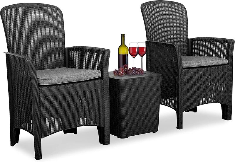 Photo 1 of ***PARTS ONLY*** SereneLife Patio Porch Furniture Sets-3 Piece Accessories and Decor Outdoor, Balcony Conversation, Bistro, PE Rattan Wicker Chairs w/Soft Cushion & Glass Coffee Table-SLCHB790
