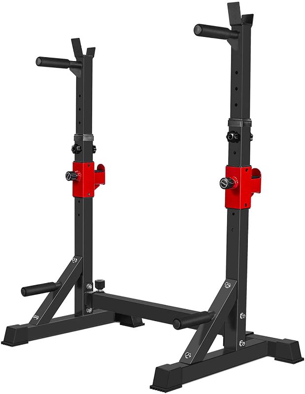 Photo 1 of AKYEN Adjustable Squat Rack Stand, Barbell Rack, Dip Bar Station Adjustable Bench Press Rack 850LBS Max Load Multi-Function Weight Lifting Home Gym (2021 Version)
