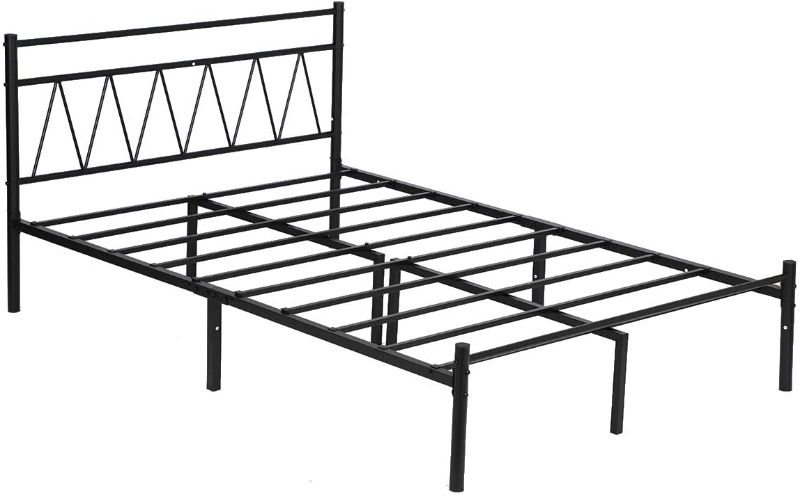 Photo 1 of Alecono Bed Frame with V Shape Queen Size, Metal Platform Bed No Box Spring, Victorian Style Mattress Foundation with Headboard(Queen, Black)
