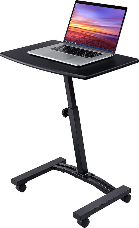 Photo 1 of Seville Classics Airlift Sit Stand Mobile Height Adjustable Laptop Podium Computer Workstation Classroom Home Office Medical Table w/Wheels, Flat Desk 24", Black
