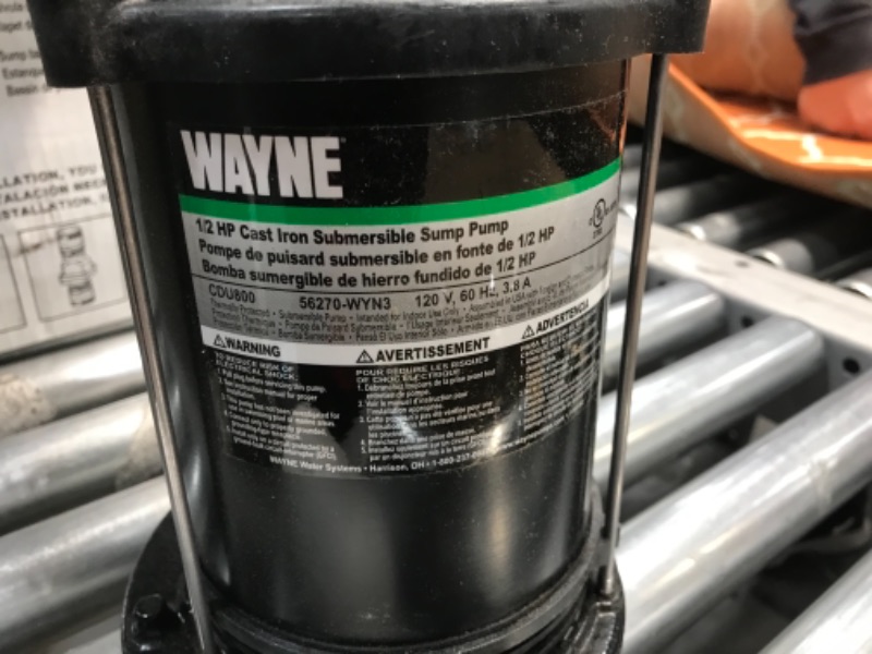 Photo 2 of WAYNE CDU800 1/2 HP Submersible Cast Iron and Steel Sump Pump With Integrated Vertical Float Switch
