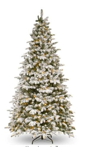 Photo 1 of 9 ft. Feel Real Snowy Everest Fir Medium Hinged Tree with 750 Clear Lights
