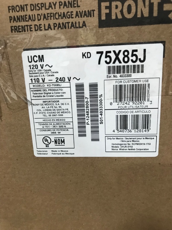 Photo 1 of SCREEN IS CRACKED**
Sony X85J 75 Inch TV: 4K Ultra HD LED Smart Google TV with Native 120HZ Refresh Rate, Dolby Vision HDR, and Alexa Compatibility KD75X85J- 2021 Model,Black
