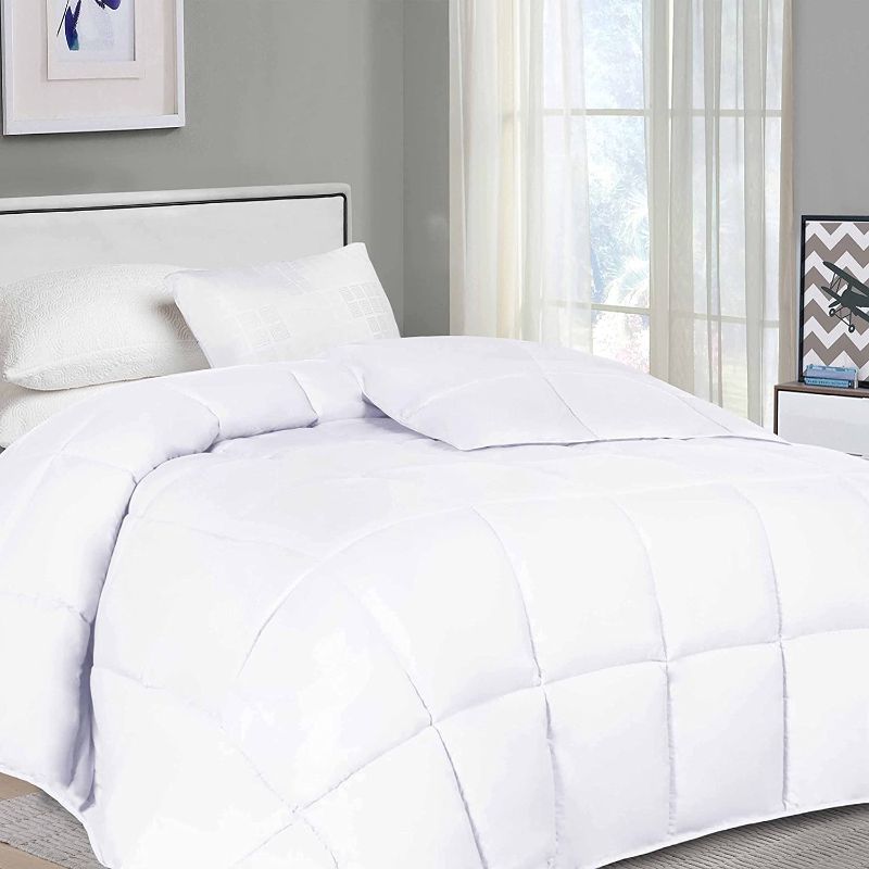 Photo 1 of SUPERIOR Down Alternative Comforter - Baffle Box Construction, Medium Fill Weight, All Season Comforter, Full/Queen (88" x 90"), White
