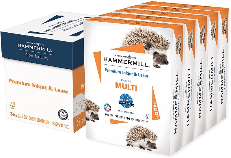 Photo 1 of Hammermill Printer Paper, Premium Inkjet & Laser Paper 24 Lb, 8.5 x 11 - 5 Ream (2,500 Sheets) - 97 Bright, Made in the USA, 166140C
