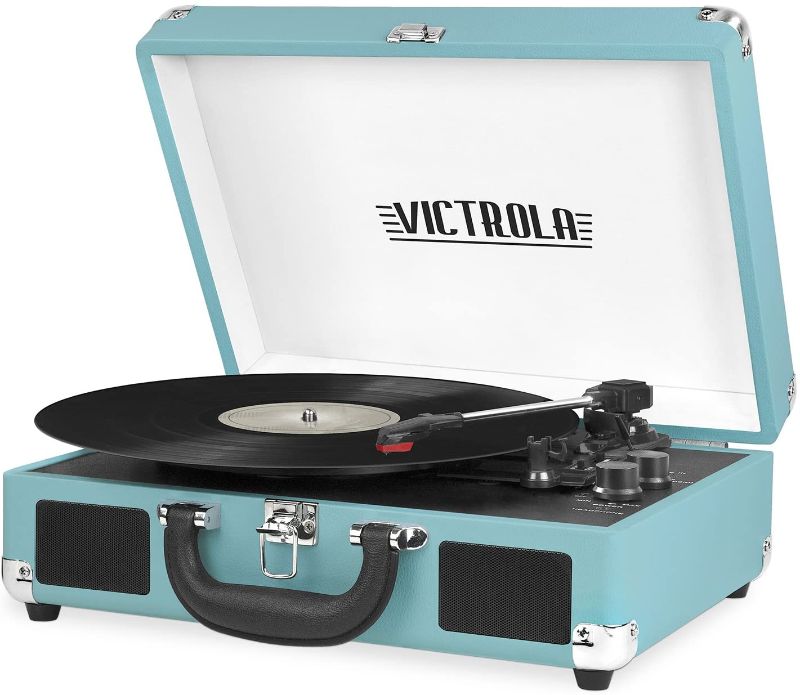 Photo 1 of Victrola Vintage 3-Speed Bluetooth Portable Suitcase Record Player with Built-in Speakers | Upgraded Turntable Audio Sound| Includes Extra Stylus | Aqua Turquoise (VSC-550BT-TU)
