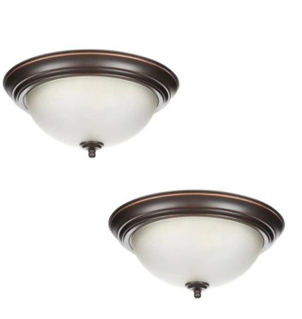 Photo 1 of 13 in. 2-Light Oil Rubbed Bronze Flush Mount (2-Pack)
