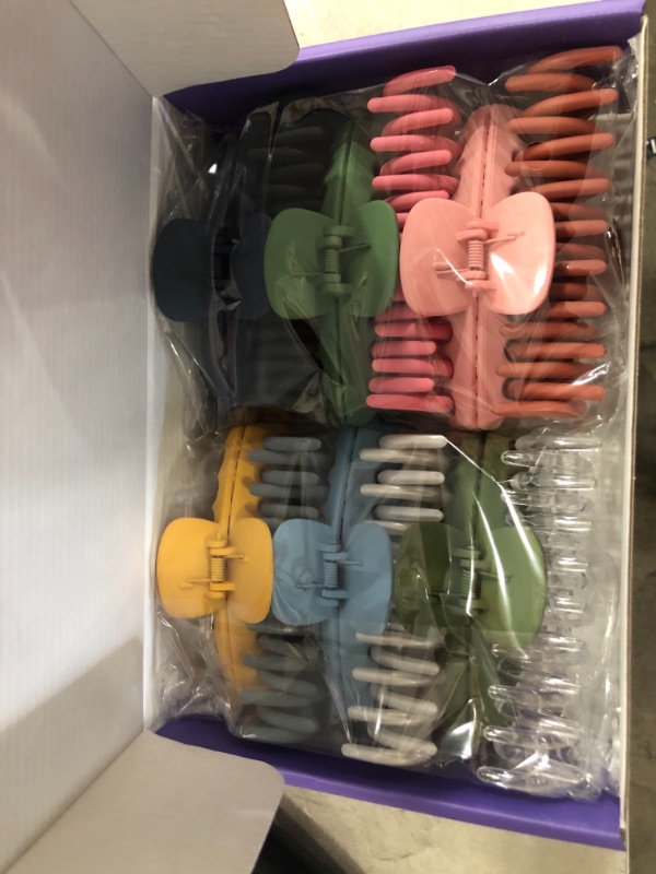Photo 3 of  Hair Claw Clips Claw Hair Clips for Women Girls, Durable Plastic Metal Spring Non- Stick MaterialFemale hair accessories , Strong Hold Jumbo Hair Jaw Clips,12Colors Available (Pack of 12)
