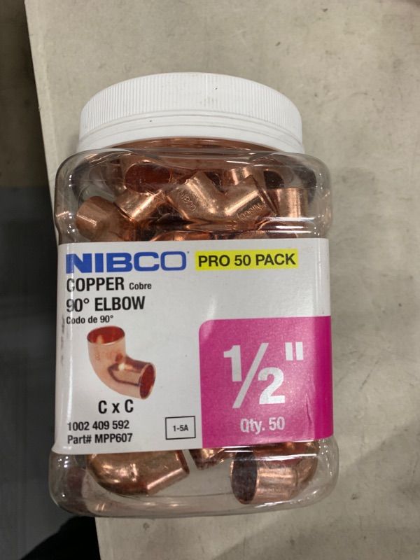 Photo 1 of 1/2 in. Wrot Copper 90-Degree Cup x Cup Elbow Fitting Pro Pack (50-Pack)
AS IS 