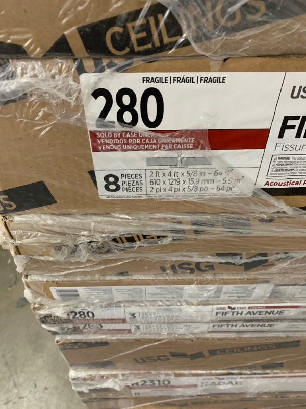 Photo 3 of 2 ft. x 4 ft. Fifth Avenue White Square Edge Lay-In Ceiling Tile (21 Cartons of 8) (64 sq. ft.) ( 7 Cartons of 3) 
AS IS PALLET OF 24 NO REFUND