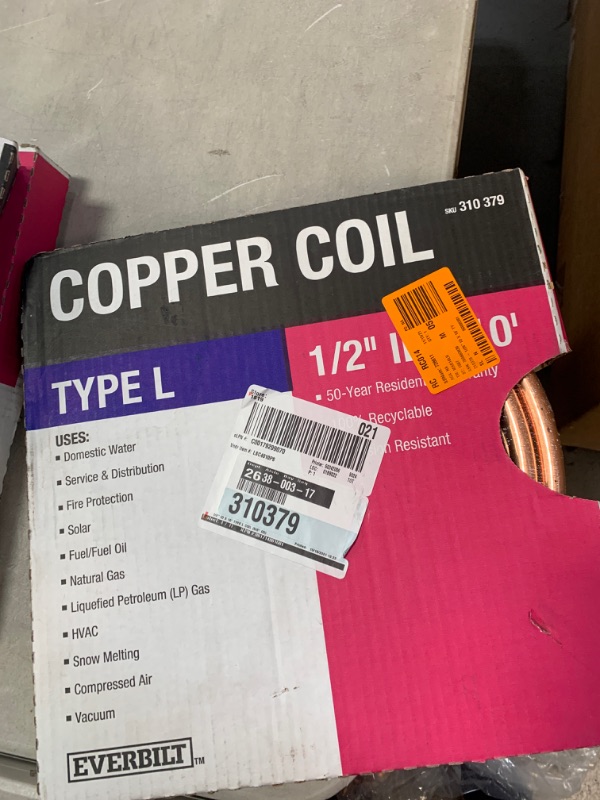 Photo 1 of 1/2 in. I.D. x 10 ft. Copper Soft Type L Coil (5/8 in. O.D.)
AS IS 