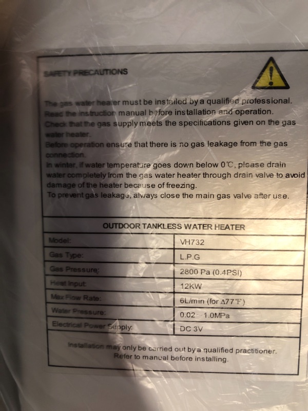 Photo 1 of VIVOHOME Outdoor Portable 1.6GPM 6L Propane Gas Tankless Water Heater
