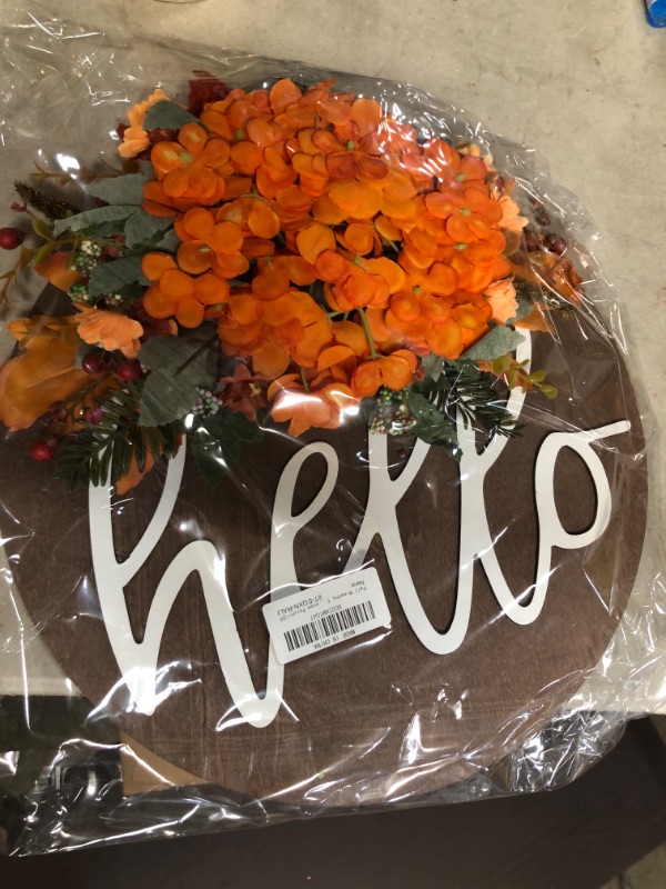 Photo 1 of Fall Wreaths for Front Door, Rustic Round Wooden Door Hangers Sign, Fall Wreath Buffalo Plaid Door Hanging Décor for Outdoor