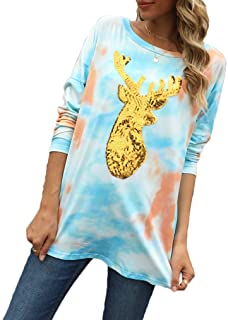 Photo 1 of Qearal Womens Casual Long Sleeve Christmas Reindeer Sequin T Shirt Blouse Tops
SM