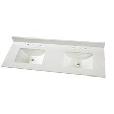 Photo 1 of 61 in. W x 22 in. D Engineered Marble Vanity Top in Snowstorm with White Double Trough Sinks
as is 