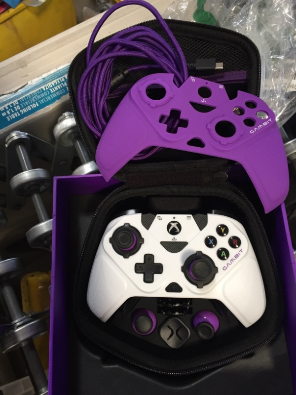 Photo 2 of Victrix Gambit World's Fastest Xbox Controller, Elite Esports Design with Swappable Pro Thumbbsticks, Custom Paddles, Swappable White / Purple Faceplate for Xbox One, Series X/S, PC
