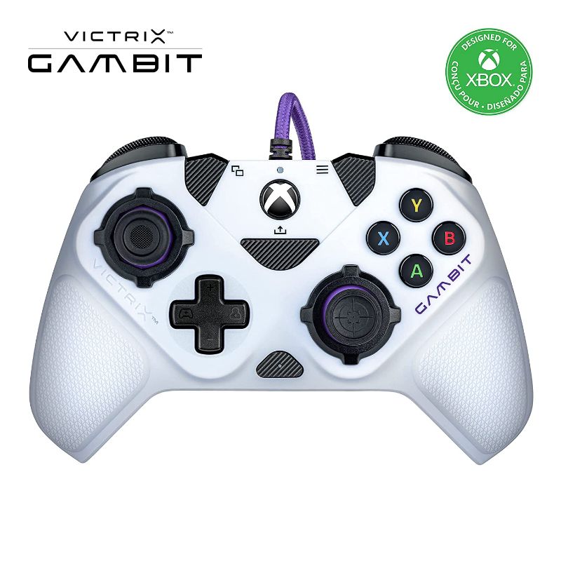 Photo 1 of Victrix Gambit World's Fastest Xbox Controller, Elite Esports Design with Swappable Pro Thumbbsticks, Custom Paddles, Swappable White / Purple Faceplate for Xbox One, Series X/S, PC
