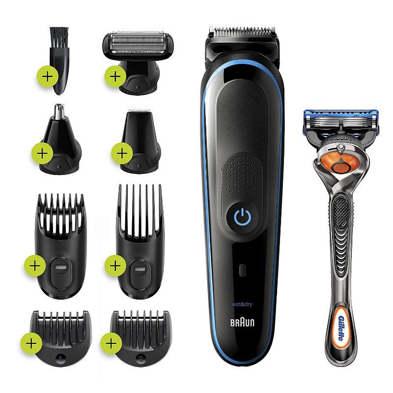 Photo 1 of Braun Hair Clippers for Men 9-in-1 Beard, Ear and Nose Trimmer, Mens Grooming Kit, Body Groomer, Cordless & Rechargeable with Gillette ProGlide Razor, Black/Blue
