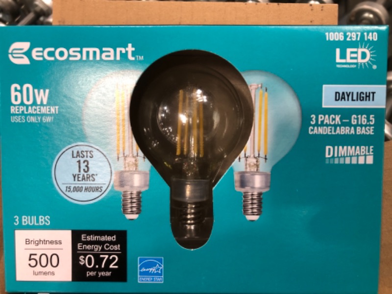 Photo 1 of ECOSMART 60W 500 LUMENS LED DAY LIGHT 3 PACK G16.5
4 PACKS OF 3