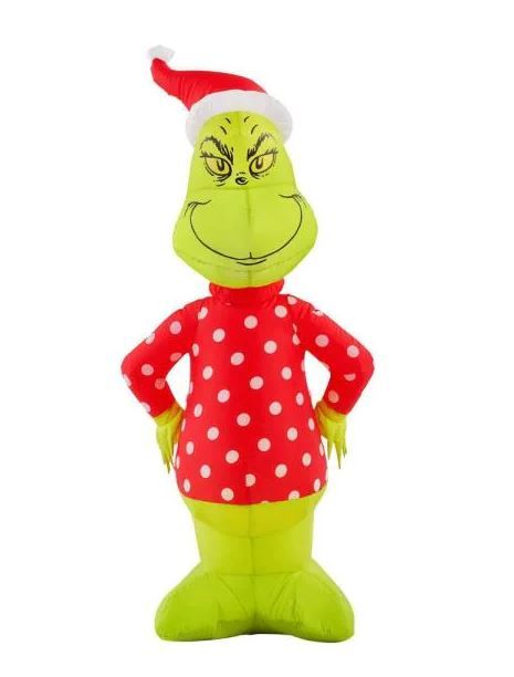 Photo 1 of Dr. Seuss
4 ft Pre-Lit LED Grinch with Polka Dot Sweater and Santa Hat Christmas Inflatable