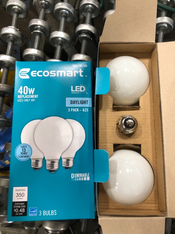 Photo 2 of .EcoSmart
40-Watt Equivalent G25 Globe Dimmable ENERGY STAR Frosted Glass Filament LED Vintage Edison Light Bulb Daylight (3-Pack)
2 PACK