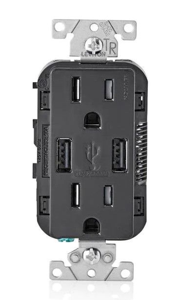 Photo 1 of Leviton
3.6A USB Dual Type A In-Wall Charger with 15 Amp Tamper-Resistant Outlets, Black