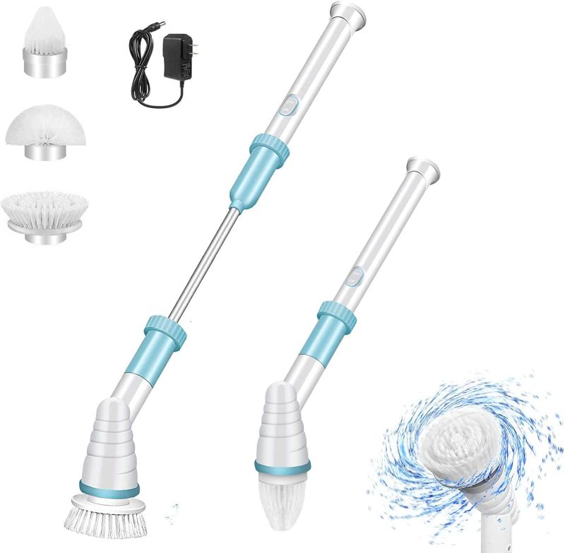 Photo 1 of Electric Spin Scrubber,Bathroom Electric Cleaning Brush,Power Scrubber with Long Handle and Cordless,Shower,Tub and Tile Scrubber with 3 Multi-Purpose Cleaning Scrubber Brush Heads

