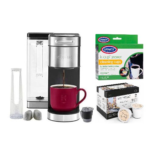 Photo 1 of Keurig Coffee Keurig K-Supreme Plus Single-Serve K-Cup Pod Coffee Brewer Bundle with 12-Count Single Serve K-Cups and Cleaning Cups in SIlver
