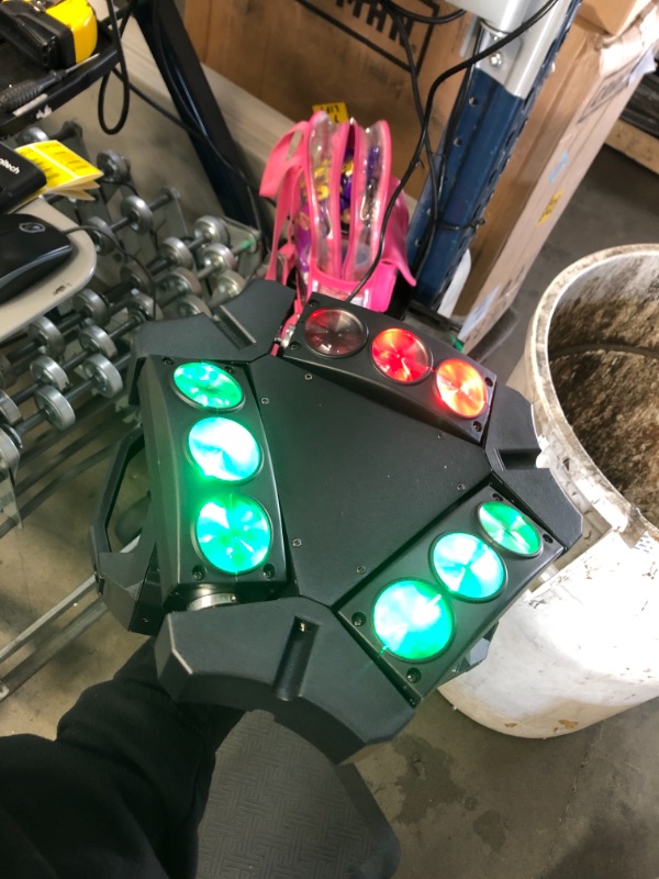 Photo 4 of Spider Moving Head Lights, U`King DJ Lights 9 LEDs Heads X 10W RGB Stage Lighs 12/19 Channels DMX-512 and Sound Activated Great for Wedding Disco Dj Party Light
AS IS USED