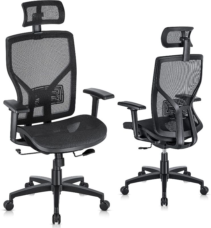 Photo 1 of SUNNOW Ergonomic Office Chair, Mesh Desk Chair with Adjustable Lumbar Support, Sliding Seat, Headrest, 2D Armrest-High Back Swivel Task Chair for Home Office
AS IS USED, HARDWARE NOT IN ORIGINAL PACKAGING, PLEASE SEE PHOTOS 