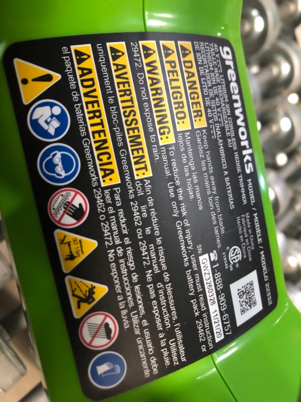 Photo 1 of Greenworks G-Max 40V 24 inch Cordless Hedge Trimmer, 22332
AS IS USED