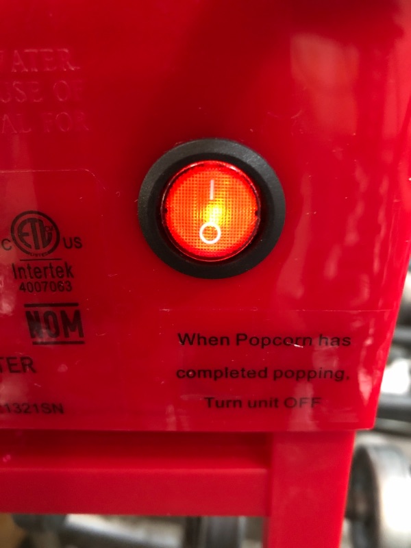 Photo 3 of Nostalgia OFP-501 Old Fashioned Popcorn Machine, 1040 W, 120 V, 12 Cup, Red

