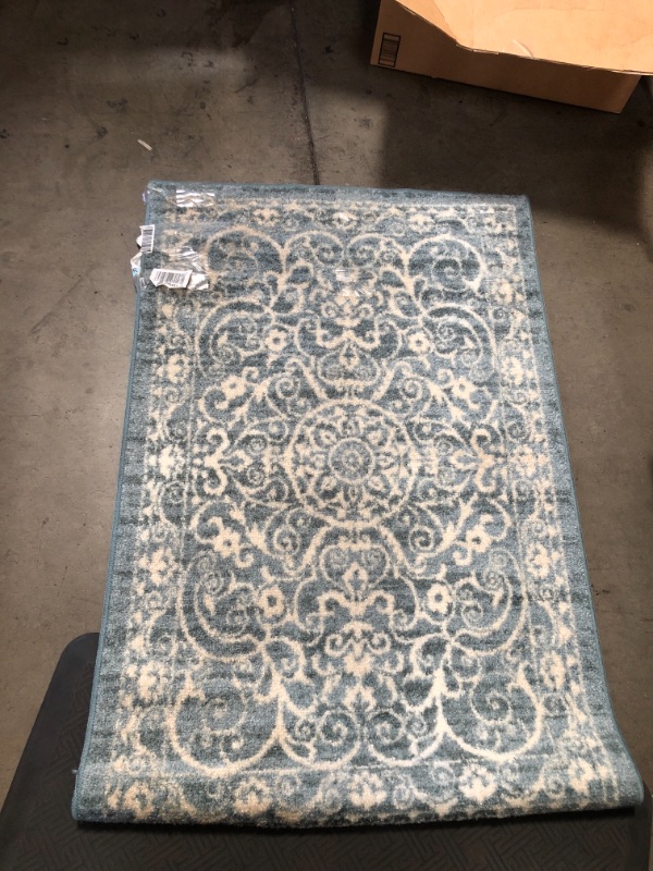 Photo 1 of 45'' x 30'' BLUE AREA DECOR RUG.
USED.