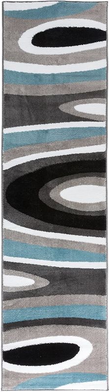 Photo 1 of Abstract Contemporary Modern Blue Area Rug 2' x 7'2" Runner
